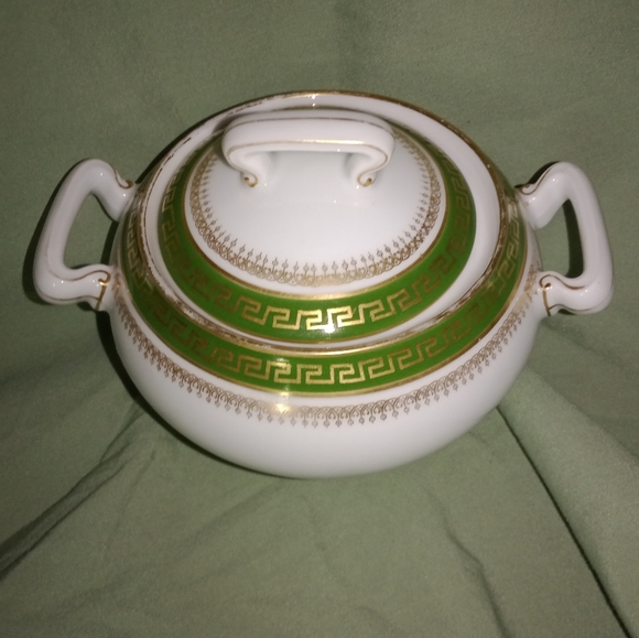 Antique Limoges Tressemanes Vogt France Gold Key Porcelaine Sugar Bowl With Lid - Picture 8 of 11